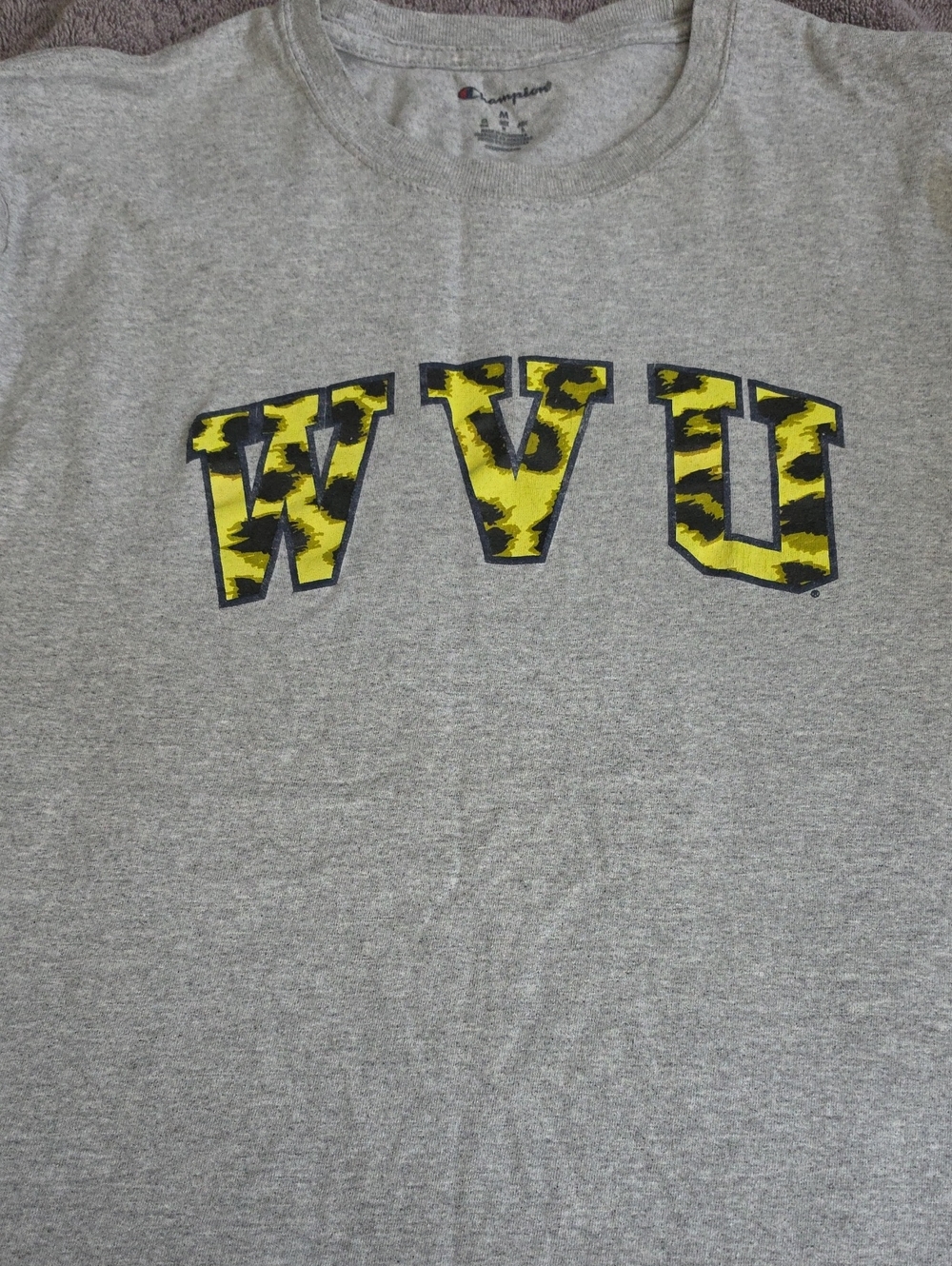 Champion Gray WVU Graphic Crewneck T-Shirt - Yellow Accent